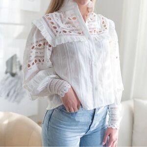 THE SHIRT by Rochelle Behrens Danielle Shirt XS White Western Coquette